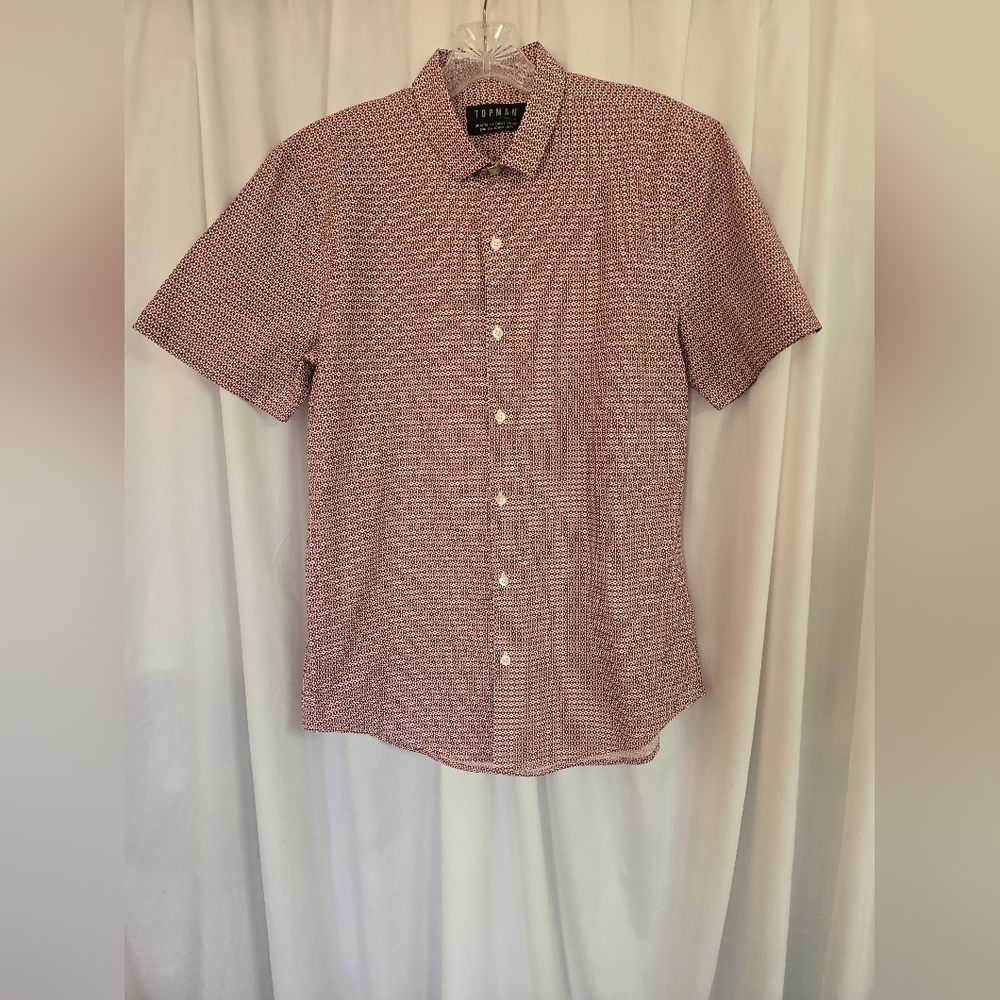 Topman Red/White Patterned Cotton Button Down Cas… - image 1